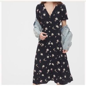 GAP Navy Floral Dress with Button Front